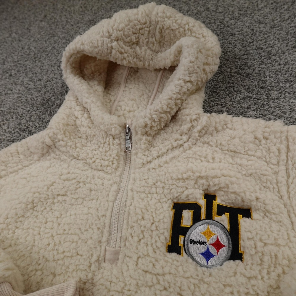 Pittsburgh Steelers Hoodie‎ Womens XS Beige NFL Football Sherpa Fleece 1/4 Zip